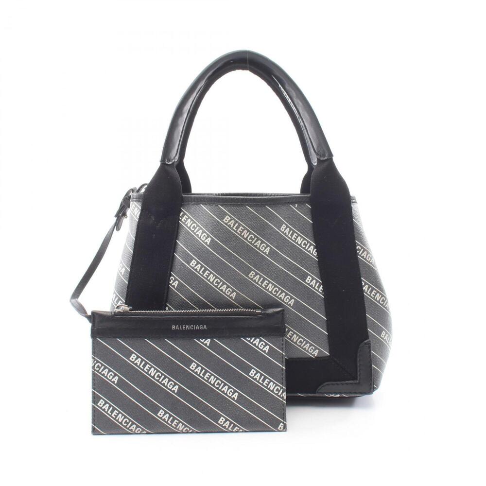 Balenciaga Navy Cabas XS Handbag, Coated Canvas Leather, Women's, Black, 390346